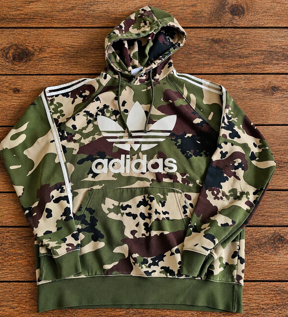 Adidas Originals Hoodie Mens M Green Brown Tan Camo Trefoil Pullover 3 Stripes